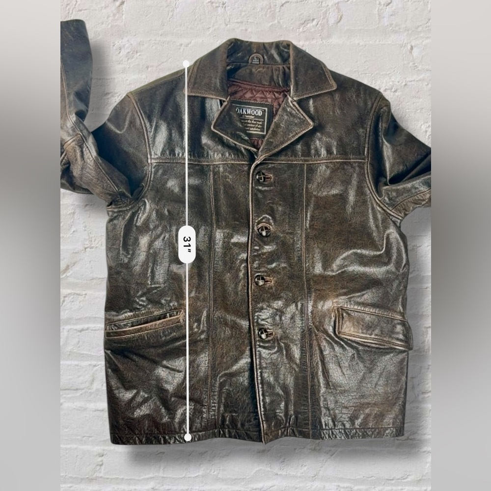 Oakwood Classic Men’s Genuine Leather Coat Brown Thinsulate Large – Vintage - Picture 15 of 17